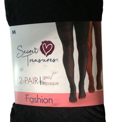 Secret Treasures 2 Pair Size M Sheer Opaque Tights Brown Black W207